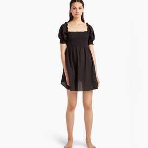 Hill House Home The Athena Nap Dress Black Swiss Dot Short Sleeve Mini Dress XS